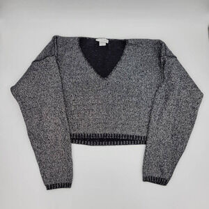 Blue Morgan Womens Crop Sweater Gray Metallic Marled Long Sleeve V Neck USA S